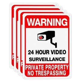 No Trespassing Video Surveillance Signs, Private Property Signs, Warning Sign, 10 x 7 inch 0.5 Reflective Aluminum, UV Resistant, Weather Resistant, Durable Ink, Easy to Install (4PCS, 10 * 7)