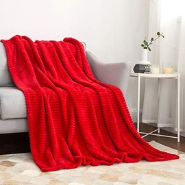 MIULEE Flannel Throw Blanket with Stripe Texture | Cozy Bed Blanket Soft Blanket for Couch Sofa Christmas Style Home Decor (Twin Size, Red)