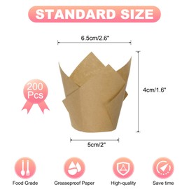 uxcell 200 Pcs Tulip Baking Cups Cupcake Muffins Liners Paper Greaseproof Wrappers for Wedding Birthday Party Festivals Christmas, Brown