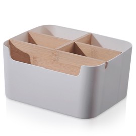 Leonshco Desk Organiser, 5 Compartments Wooden Office Organiser, Removable Storage Box, Multifunctional Desk Organiser for Storing Cosmetics, Stationery, Office Supplies (White)