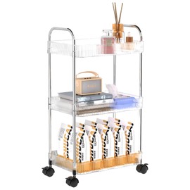 STARLATTA 3 Tier Rolling Cart with Wheels，Utility Cart Storage Cart with Handle for Kitchen，Bathroom Storage Cart,Laundry Cart,Movable Room Organizers and Storage,Book Cart,Snack Cart,Craft Cart