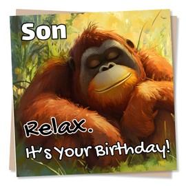 Cute Happy Birthday Card For Son - Orangutan, Monkey, Nature - Relax, Celebrations - For a Special Someone, Child