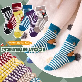 Children's Winter Warm Wool Solid Color Socks Kids Boy Girls Thermal Crew Socks 6 Pairs (Dog, 4-7 Years)