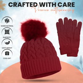 HiFEN® Women Insulated Fur Lined Layered Hats and Gloves Set For Cold Weather Make You Warm In Winter