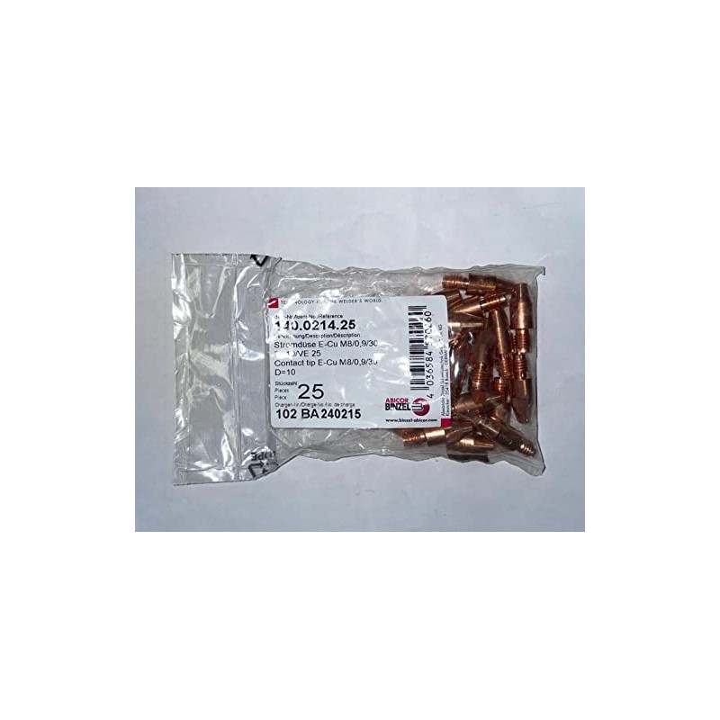 Abicor Binzel 140.0214 Contact Tip E-Cu M8/0,9/30, 25 Pack
