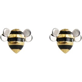 Fashionable and cute bees Earrings Honeybee Stud,Bumble Bee Earrings for Women (Black and gold, One size)
