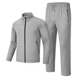 Rdruko Men's Fleece Lined Sweatsuits 2 Piece Set Full Zip Winter Athletic Running Sports Track Sweat Suits,Lgiht Grey,XL