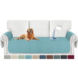 MAXIJIN Waterproof Couch Cover for Pets Dogs Washable, Quilted Sofa Seat Covers Washable for 3 Cushion Couch, Non-Slip Slipcover Furniture Protector with Side Pockets (Sofa, Clear Blue)