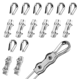PuretéavHom Pack of 16 M5 Wire Rope Clips Set with 8 Pieces Rope Clamp 5 mm & 8 Pieces Wire Rope Thimbles 5 mm Stainless Steel 304 Duplex Clamp Wire Rope Clip for Steel Cable 5 mm Washing Line Awning