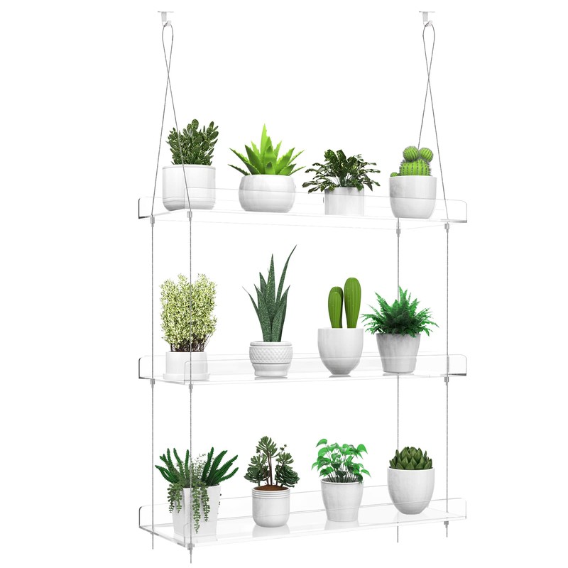 3-Tier Hanging Clear Plant Shelves for Windows, Acrylic Window Wall