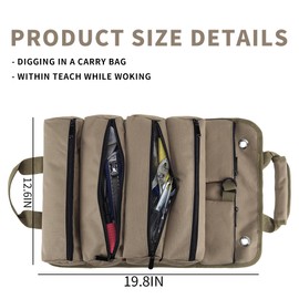 W WINTMING Tool Organizer Bag, Small Tool Roll Bag, Tool Carrier, Roll UP Storage Pouches with 6 Zipper Pockets (Khaki)