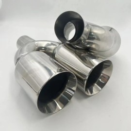 Unbranded A Pair Quad 4" Out Chrome Exhaust Tip Staggered 2.5" Inlet Dual Wall Angle Cut