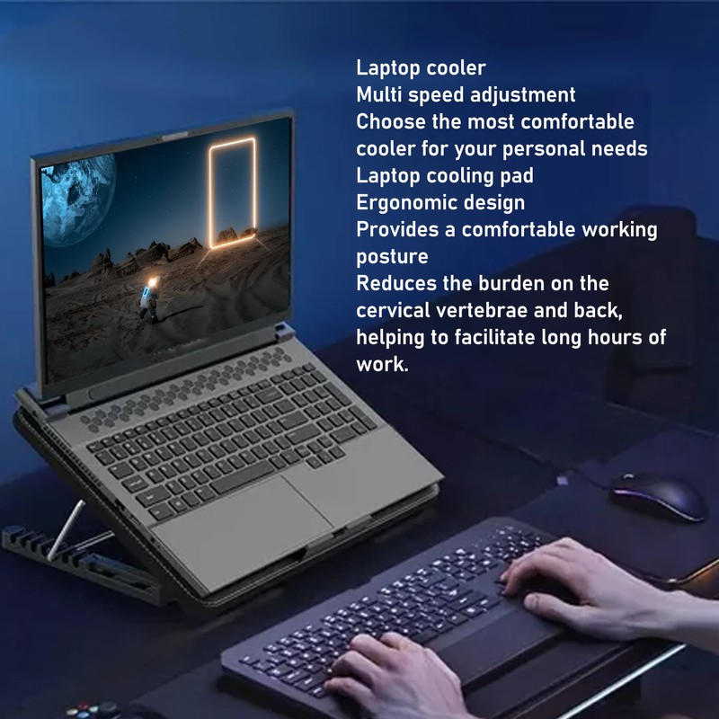 Laptop Cooling Pad USB Powered Adjustable Wind Speed Ergonomic Gaming