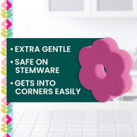Scotch-Brite Brite Blooms Extra Gentle Scrub Sponge, Dishwasher-Safe Kitchen Sponge for Cleaning Delicate Surfaces, Pink Spring Flower Dish Sponges Made with 100% Recycled Fibers, 1 Scrubbing Sponge