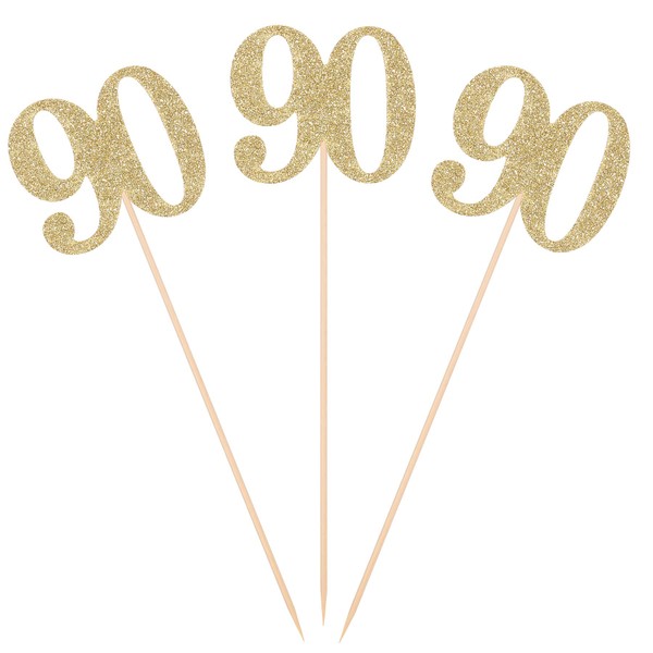Pack of 10 Gold Glitter 90th Birthday Centerpiece Sticks Number 90 Table Topper Age Letter Decorations