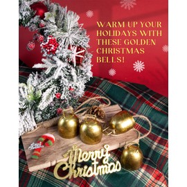 SEMPOMA 2 Pack Christmas Bells Decor, Lucky Resonant Gold Bells, Christmas Hanging Bell for Vintage Christmas Decor, Rustic Iron Decorative Bells