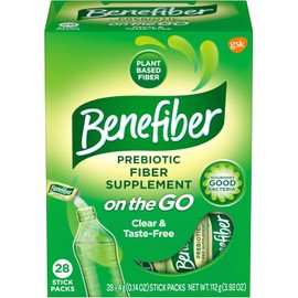 Benefiber On the Go Prebiotic Fiber Supplement Powder for Digestive Health, Daily Fiber, Unflavored - 28 Sticks (3.92 Ounces)