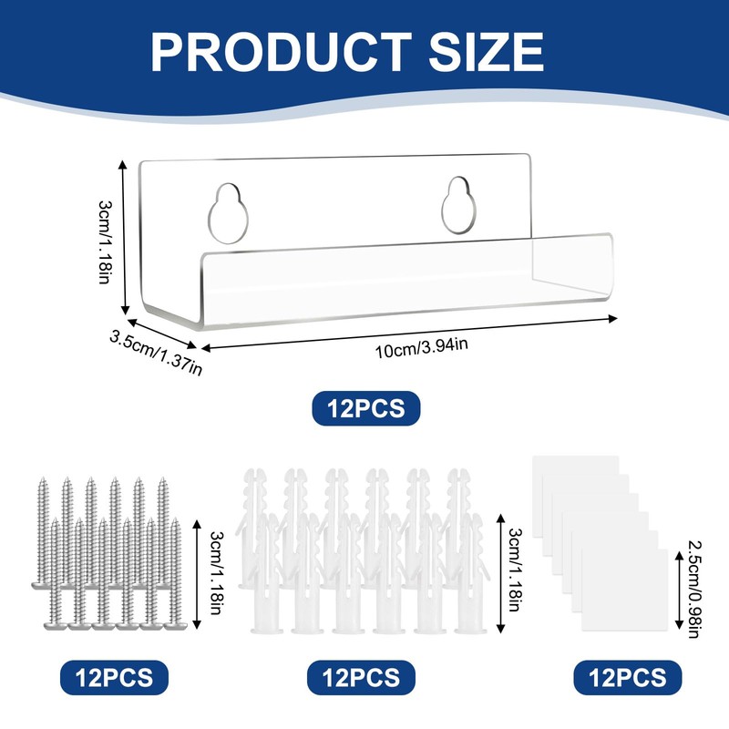 WinHoliLux 12Pcs Clear Acrylic Vinyl Record Wall Mount Shelves