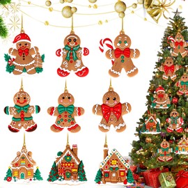9Pcs Christmas Gingerbread Ornaments 7CM Xmas Ginger Man Clay Figurine Hanging Pendants with Strings Christmas Gingerbread Hanging Pendants for Xmas Tree Party Decorations