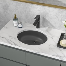 Sarlai Black Undermount Bathroom Sink -18 x15 inch Oval Vessel Sink Under counter Lavatory Sink Black Ceramic Vanity with Overflow, Modern Art Basin, Interior Dimension 16-1/7 x 13 Inch