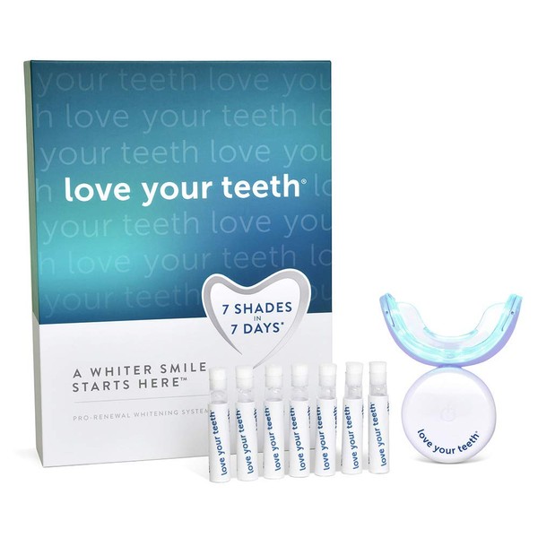 LOVE YOUR TEETH Whitening Device Kit - Teeth Whitening System with LED Blue Light Mouthpiece - Home Teeth Whitener - Clinically Tested Whitening Kit for Stained Teeth - 7 Shades Whiter Teeth in 7 Days