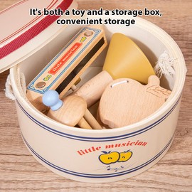 Btuty 5 Piece Wooden Percussion Set Musical Instrument Funny Interactive Game Development Hand Eye Coordination Snare Castanets Bell Harmonica Trumpet