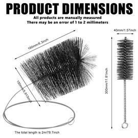 Set of 2 Stove Pipe Brush 150/180 mm, Fireplace Brush with Flex Rod, Chimney Sweep, Stove Pipe Brush, Chimney Brush Set for Chimney, Fireplace, Stove Pipe, Flue Pipe Cleaning (17 cm)