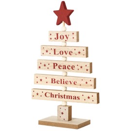 Brubaker Wooden Christmas Tree Decorative Object Natural Red 16 x 24 x 4.5 cm
