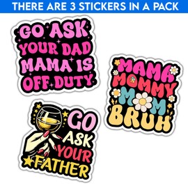 HOSALA (3in - 3Pcs) Funny Mother's Day Sticker Pack for Mom, Mama Sticker Decal, Gift for Mother Grandma Daughter Sister Bestie, Decor for Laptop PC Tablet Book Window Planner Vehicle Helmet Vehicles