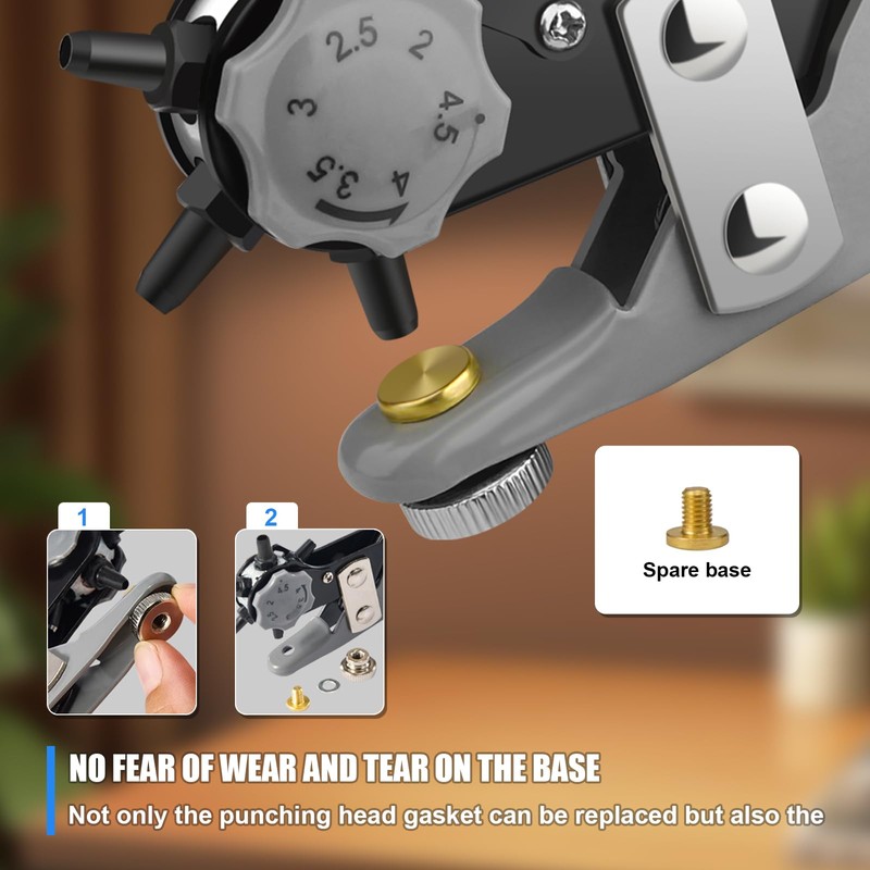 Leather Hole Punch Tool Set [Upgraded], Diyife Multi-Function Revolving Punch