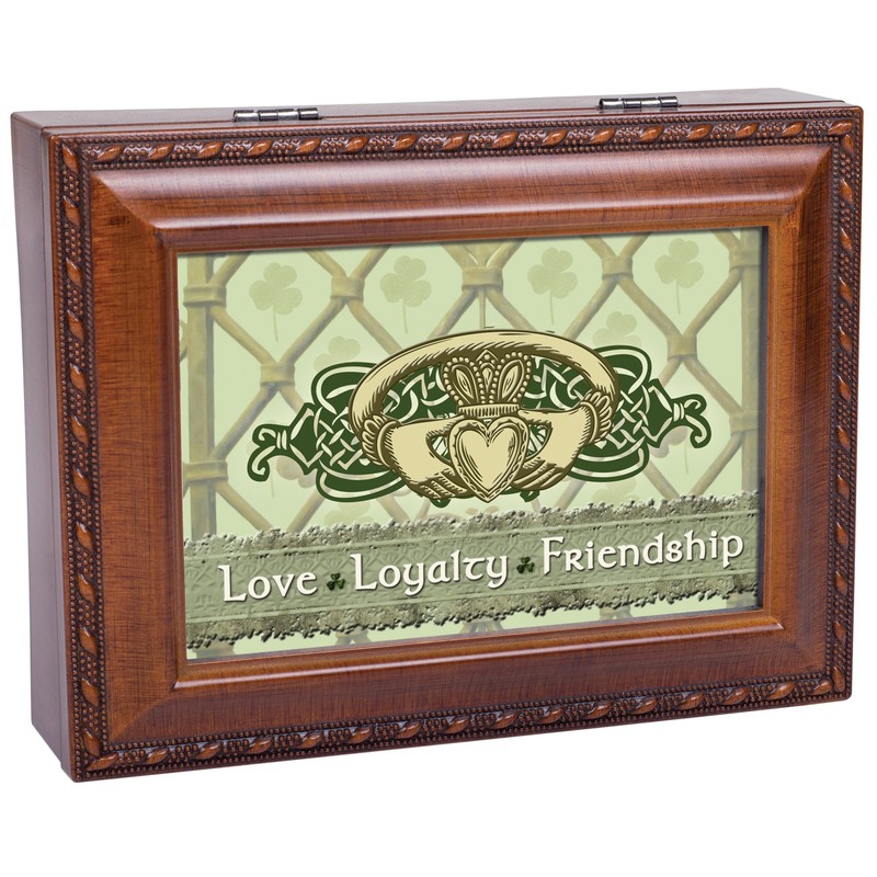 Cottage Garden Love Loyalty Woodgrain Rope Trim Music Box Plays