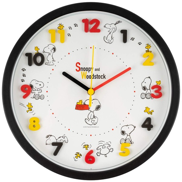 Snoopy 736508 Wall Clock, Icon Wall Clock, Analog Display, Continuous Second Hand, Black