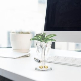 Kichvoe Crystal Coconuts Tree Palm Tree Christmas Holiday Ornament Fake Tropical Plants Figurine Artificial Tree Ornament Blown Glass Paperweight for Table Centerpiece