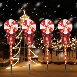 JUSTPRO Lollipop Christmas Pathway Lights Outdoor - 24 inches 192 LED Lighted Candy Cane Decorations with 11 Modes for Lawn Yard Patio Walkway Markers, 8 Pack(2 Sets - Each 96 Lights)