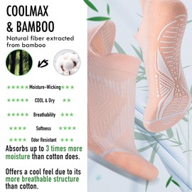 BRISIRA Coolmax Bamboo Viscose Pilates Socks with Grip Women Compression Non Slip Gripper Yoga Barre Ballet Seamless