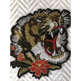 Unbranded 3D Roaring GG Designer Style Tiger Sequin Iron On Patch, Decorative Patch, DIY