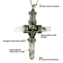 Men’s vintage stainless steel necklace with cross, biker, stainless steel, Jesus crucifix, cross, pendant, necklace pendant with chain, necklace, 55 cm, black, silver, Stainless Steel