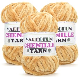 Velvet Chenille Yarn for Crocheting,Khaki Brown Fluffy Velvet Plush Thick Soft Chunky Chenille Baby Blanket Yarn for Crocheting Knitting Beginners 3x100g(49.2yd)(Khaki Brown