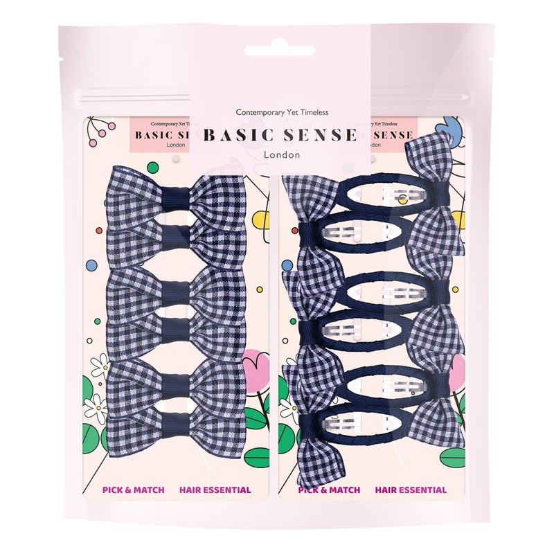 Basic Sense 12pcs Gingham Check Bow School Hair Set, Ribbon