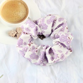 6 Pcs Purple Scrunchies for Hair Flower leaf Elastic Hair Bands Ties, Glittery Flowers Cartoons Hair Ties Ponytail Holders for Woman Girls