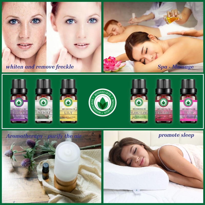 Floral Essential Oils Set, Aromatherapy Scented Oils Top 6 100%