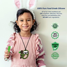 Sensory Chew Necklace for Kids Boys Girls, 4 Pack Silicone Chew Toys for Kids with ADHD Autism, Anxiety, Chewy Necklace Sensory Toys Reduce Adult Chewing Fidgeting (Green Sloth)