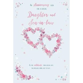ICG Special Daughter and Son-in-Law Anniversary Card - Floral Love Hearts Embossed with Foil Details