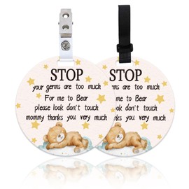 ORIGACH 2 Pack Bear Don't Touch Baby Signs for Pram, Car Seat, Stroller Tags, No Touching Baby Signs