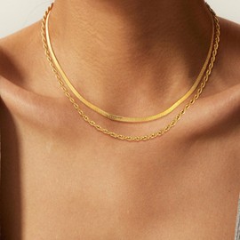 Yatumery 14K Gold Plated Choker Necklaces for Women Dainty Chunky Necklace for Women Twisted Rope Necklace Herringbone Snake Chain Trendy Simple Gold Jewelry for Women