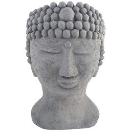 Modern Artisans Large Buddha Head Sculpture Outdoor Garden Planter, 14-Inch, American Made Heavy-Duty Cast Stone