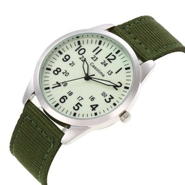 Casotime Tactical Military Watch for Men Field-Tested Analog Quartz with Green Luminous Dial 30M Water Resistant Silver Case Green Nylon Band & Second Hand | Unisex Army Sport Wristwatch