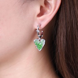 TseenYi Emerald Heart Circle Earrings Green Heart Dangle Hoop Earrings Silver Large Circle Hoop Huggie Earring Boho Heart Love Drop Earrings Jewelry for Women and Girls Gifts