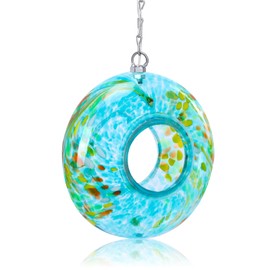 Yinns Bird Feeder - Fly Through Bird Feeders for Outside Hanging with Round Shape Glass Container, Solar Birdsfeeder for Yard Garden Decor, 8-Inch