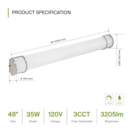 ASD LED 48" Vanity Flush Mount Light Fixture, Linear Bathroom Lighting Bar | 3CCT, Dimmable, Energy Star, ETL Listed | 35W 3200LM 3000-5000K 120V | Long Bath Wall Sconce Over Mirror | Nickel, 2 Pack
